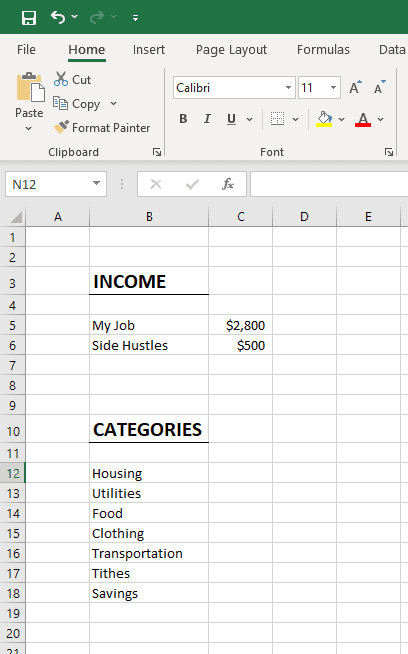 Budget Income And Categories