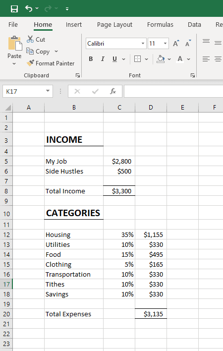 Budget With Target Amounts