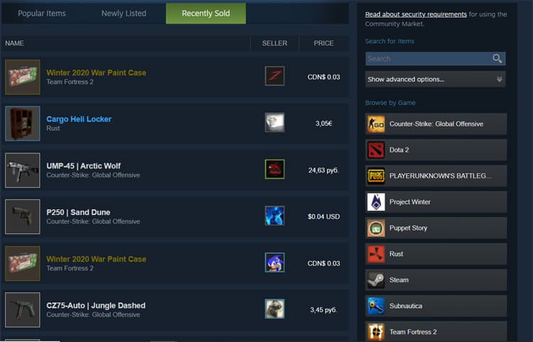 Steam marketplace