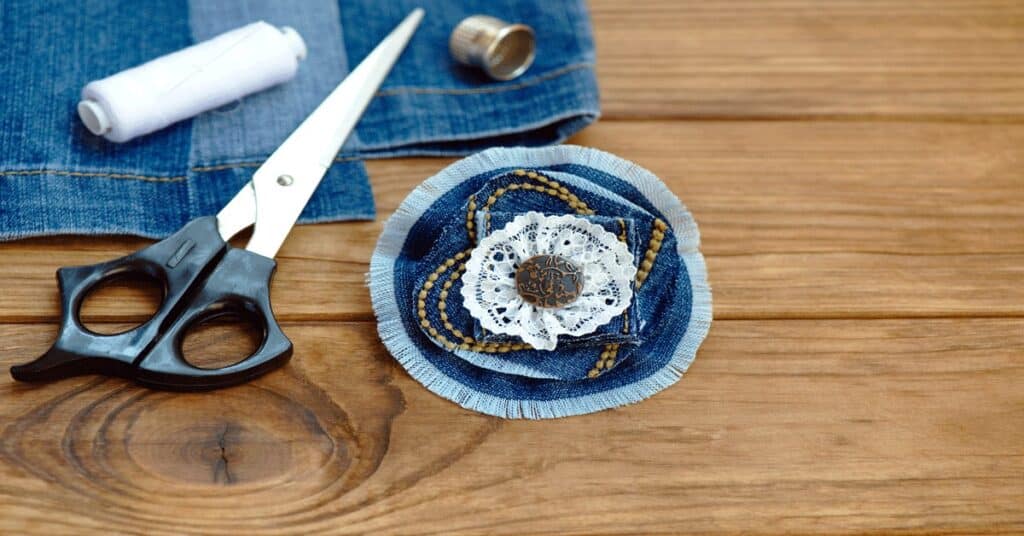 Upcycle featuring denim brooch