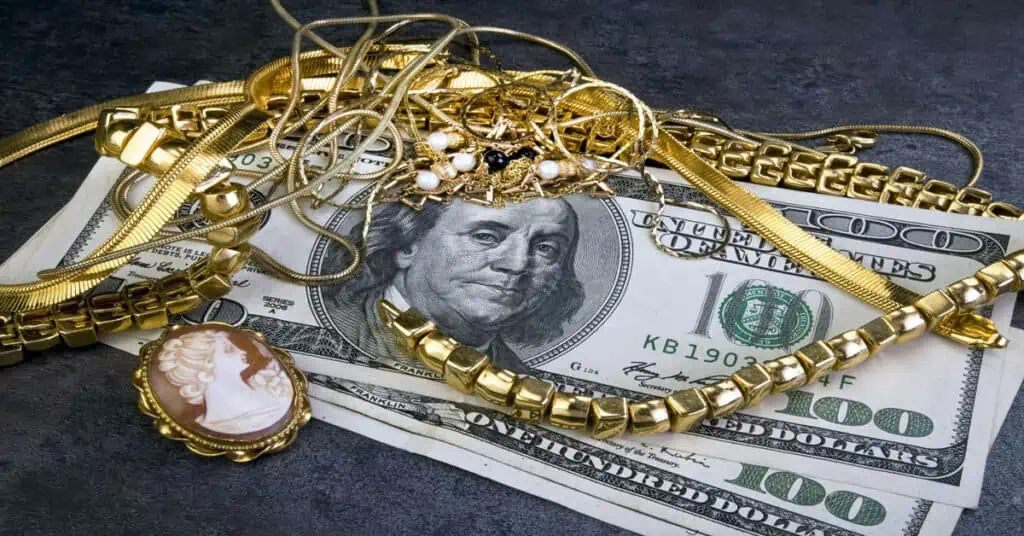 gold jewelry and money
