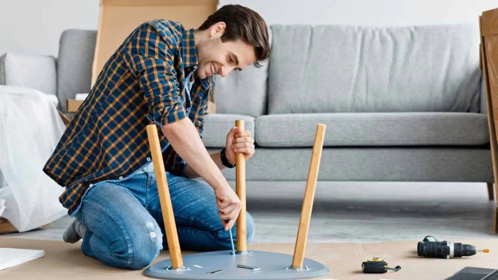 Man fixing furniture