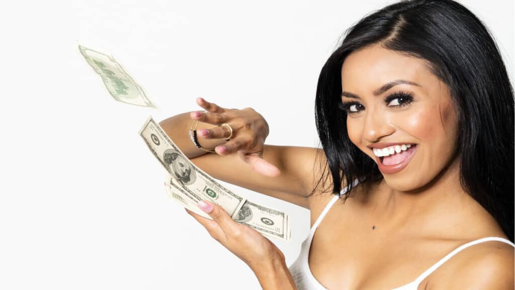 young woman with cash