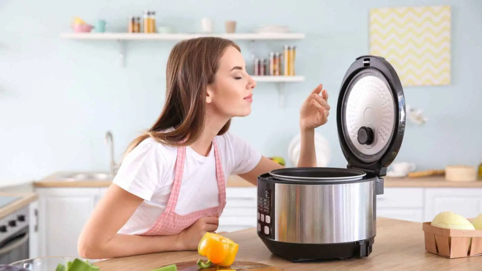 Woman cooking in instant pot