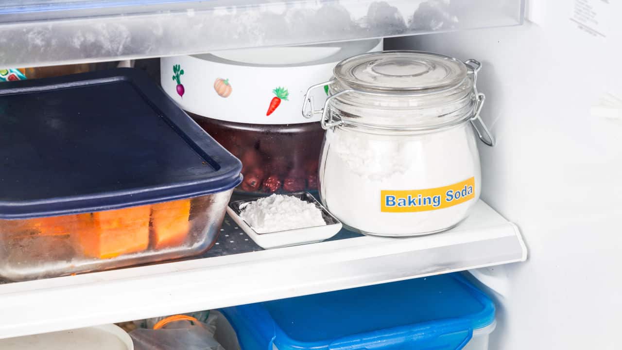 Baking soda placed in refrigerator to deodorize bad odor