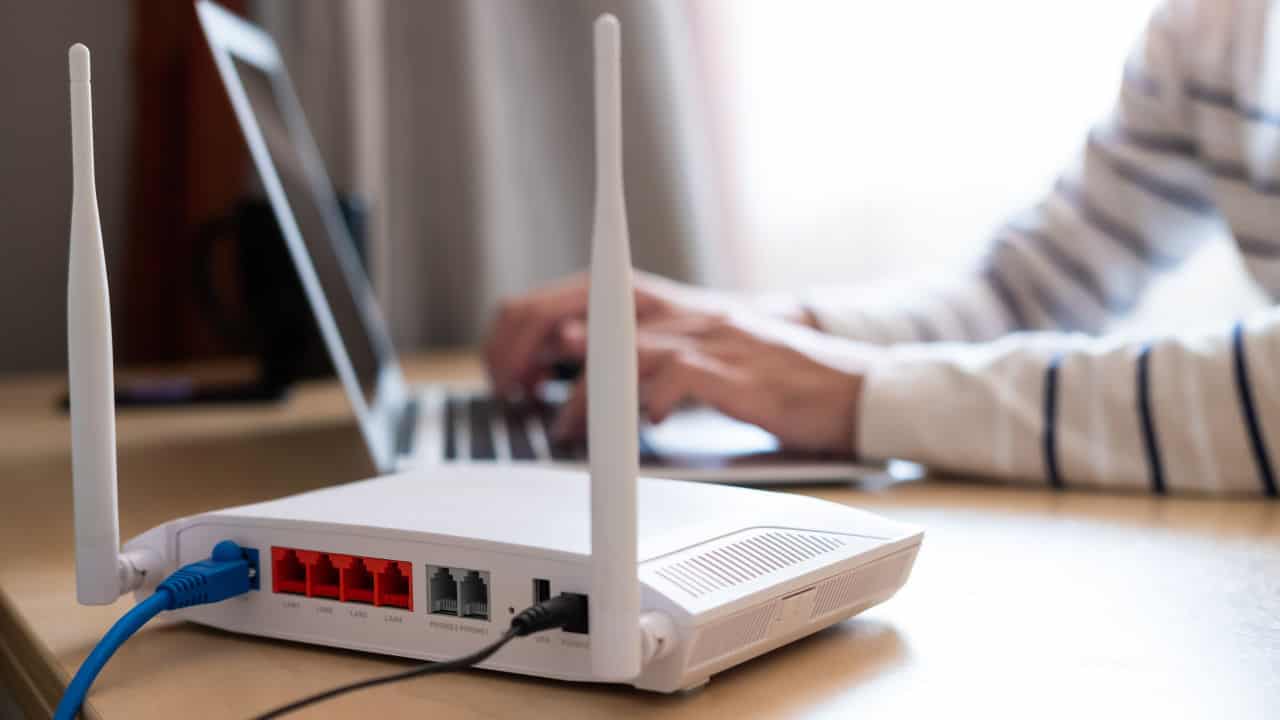 Internet router with laptop