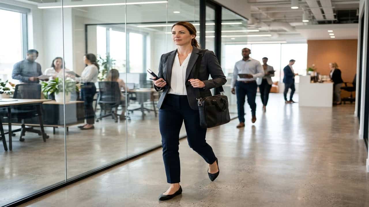 woman walking in office